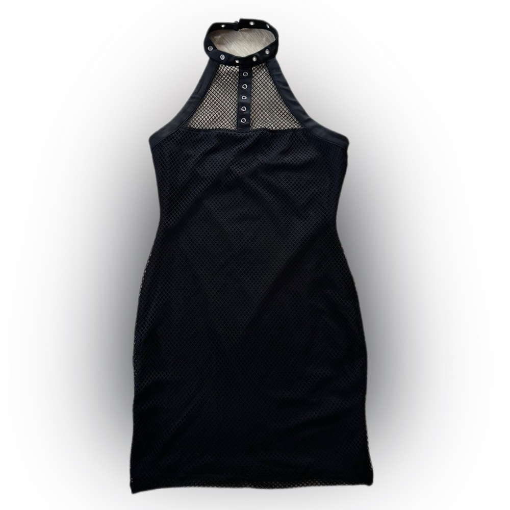 Black Halter Neck Dress with Mesh Detail